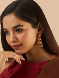 Kushal's Fashion Jewellery 92.5 Pure Silver Gold-Plated Stone Studded Dome Shaped Jhumkas