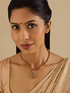 Kushal's Fashion Jewellery Embellished Bridal 92.5 Silver Ruby Temple Minimal Necklace