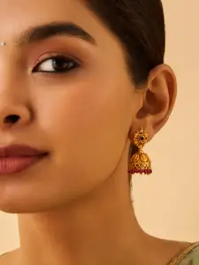 Kushal's Fashion Jewellery 92.5 Pure Silver Gold Plated Dome Shaped Temple Jhumkas