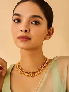 Kushal's Fashion Jewellery 92.5 Pure Silver Gold-Plated Stone Studded Necklace