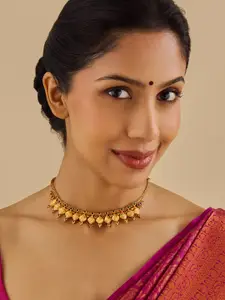 Kushal's Fashion Jewellery 92.5 Pure Silver Gold-Plated Stone Studded Temple Necklace