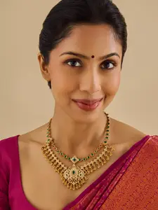 Kushal's Fashion Jewellery Embellished Bridal 92.5 Silver Gold-Plated Temple Necklace