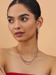 Kushal's Fashion Jewellery Gold-Plated CZ Stone Studded Necklace & Earrings