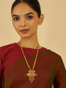 Kushal's Fashion Jewellery Gold-Plated Cubic Zirconia Studded Antique Necklace
