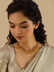 Kushal's Fashion Jewellery Embellished Bridal 92.5 Silver Gold-Plated Temple Necklace