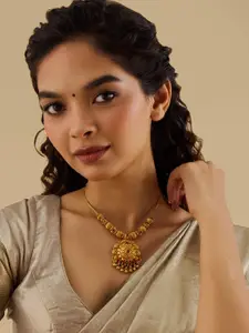 Kushal's Fashion Jewellery 92.5 Pure Silver Gold-Plated Ruby Temple Minimal Necklace