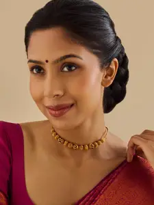 Kushal's Fashion Jewellery 92.5 Pure Silver Gold-Plated Ruby Temple Minimal Necklace