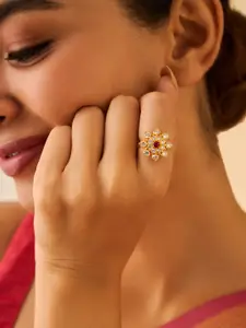 Kushal's Fashion Jewellery Embellished Bridal 92.5 Silver Gold-Plated Finger Ring