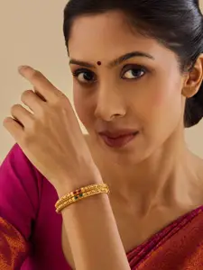 Kushal's Fashion Jewellery Embellished Bridal Set Of 2 92.5 Silver Stone Bangles