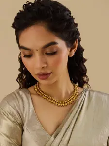 Kushal's Fashion Jewellery 92.5 Pure Silver Gold-Plated Ruby Temple Minimal Necklace