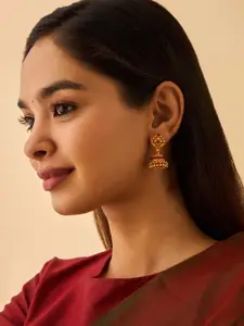 Kushal's Fashion Jewellery Embellished Bridal 92.5 Pure Silver Gold-Plated Dome Jhumkas