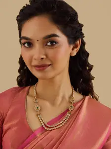 Kushal's Fashion Jewellery Embellished Bridal 92.5 Silver Gold-Plated Temple Necklace