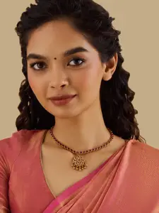 Kushal's Fashion Jewellery Embellished Bridal 92.5 Silver Gold-Plated Temple Necklace