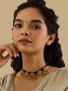 Kushal's Fashion Jewellery 92.5 Pure Silver Gold-Plated CZ Studded Temple Necklace