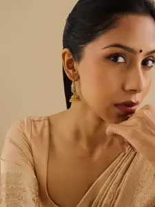 Kushal's Fashion Jewellery 92.5 Pure Silver Gold-Plated Beaded Dome Shaped Temple Jhumkas