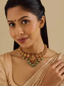 Kushal's Fashion Jewellery 92.5 Pure Silver Gold-Plated Ruby Temple Minimal Necklace