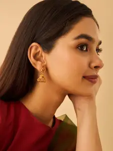 Kushal's Fashion Jewellery Embellished Bridal 92.5 Silver Gold Plated Jhumka Earrings