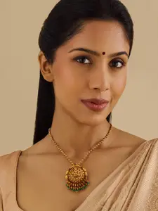 Kushal's Fashion Jewellery  92.5 Pure Silver Gold-Plated Oval Temple Pendants