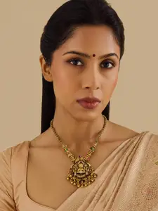 Kushal's Fashion Jewellery 92.5 Pure Silver Gold-Plated Stone Studded Temple Necklace
