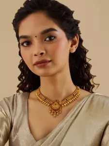 Kushal's Fashion Jewellery Embellished Bridal 92.5 Silver Gold-Plated Temple Necklace