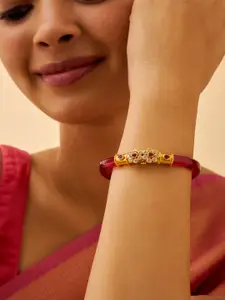 Kushal's Fashion Jewellery 92.5 Pure Silver Gold-Plated Stone-Studded Bangle