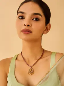 Kushal's Fashion Jewellery Embellished Bridal 92.5 Silver Ruby Temple Minimal Necklace