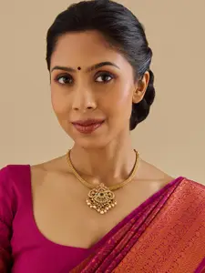 Kushal's Fashion Jewellery Embellished Bridal 92.5 Silver Gold-Plated CZ Temple Necklace