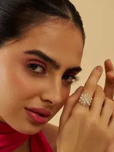 Kushal's Fashion Jewellery Gold-Plated Cubic Zirconia Stone-Studded Finger Ring