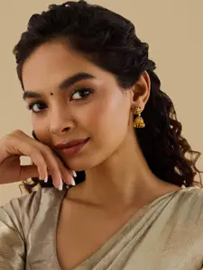 Kushal's Fashion Jewellery Embellished Bridal 92.5 Silver Gold-Plated Zircon Jhumkas