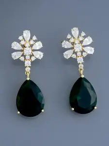 Kushal's Fashion Jewellery Gold-Plated Teardrop Cubic Zirconia Shaped Drop Earrings