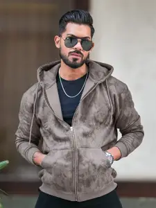 Maniac Men Abstract Printed Hooded Long Sleeves Front-Open Sweatshirt