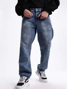 Kook N Keech Men Printed Pure Cotton Straight Fit Light Fade Streetwear Jeans