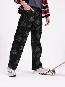 Kook N Keech Men Straight Fit Mickey Mouse Printed Pure Cotton Jeans