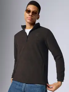 XYXX Men Regular Fit Solid Brown IntelliLuxe Jet-Setter Half-Zip Sweatshirt
