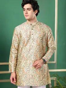 TATTVA Mandarin Collar Floral Printed Straight Kurta