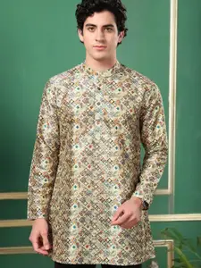 TATTVA Mandarin Collar Geometric Printed Straight Kurta