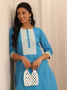 Libas Floral Yoke Design Sequinned Cotton Straight Kurta