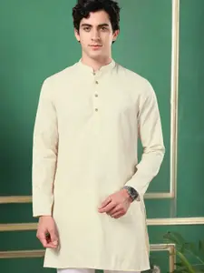 TATTVA Mandarin Collar Woven Design Straight Kurta