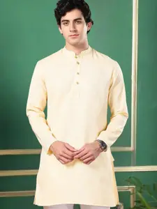 TATTVA Woven Design Mandarin Collar Straight Cotton Short Kurta