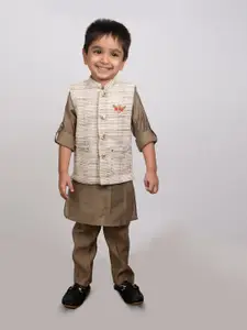 LITTLE COLLARS Boys Mandarin Collar Straight Kurta with Trouser & Nehru Jacket