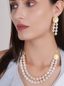 Adwitiya Collection Gold Plated CZ Studded Necklace and Earrings