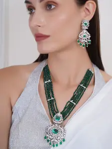 Adwitiya Collection Rhodium Plated CZ Stone Studded & Beaded Necklace and Earrings
