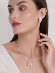 Adwitiya Collection Rose Gold Plated CZ Stone-Studded Necklace and Earrings