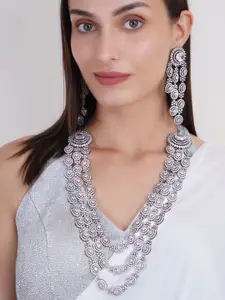 Adwitiya Collection Rose Gold Plated AD & CZ Studded Necklace and Earrings