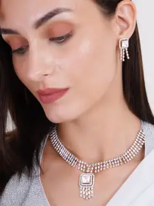 Adwitiya Collection Rhodium Plated CZ Studded Necklace and Earrings