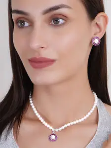 Adwitiya Collection Rhodium-Plated Beaded Necklace and Earrings