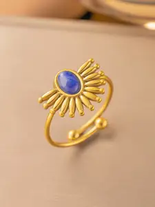 MYKI Gold-Plated Stainless Steel Stones-Studded Striking Finger Ring