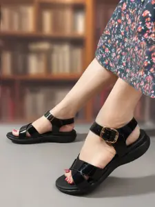 ELLE Women Black Synthetic Backstrap Pumps Heels