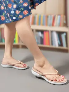 ELLE Women Textured Synthetic Slip-On T-Strap Flats