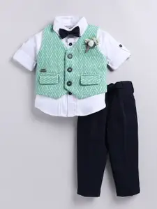 LITTLE COLLARS Self- Design Single-Breasted Waistcoat with Trouser & Shirt 3- Piece Suit